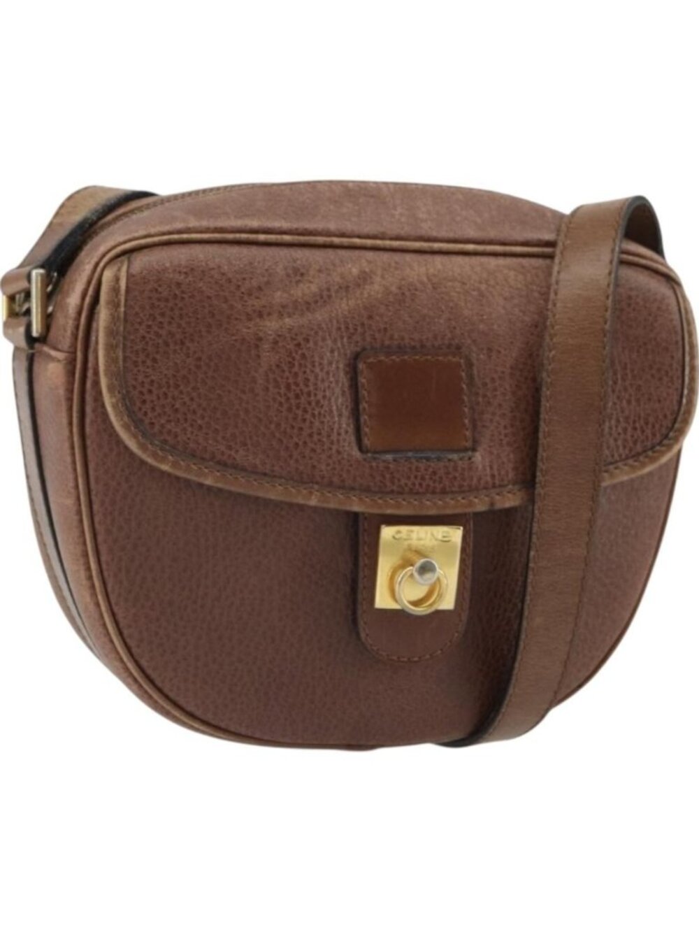 CELINE Shoulder Bag Leather Brown Gold